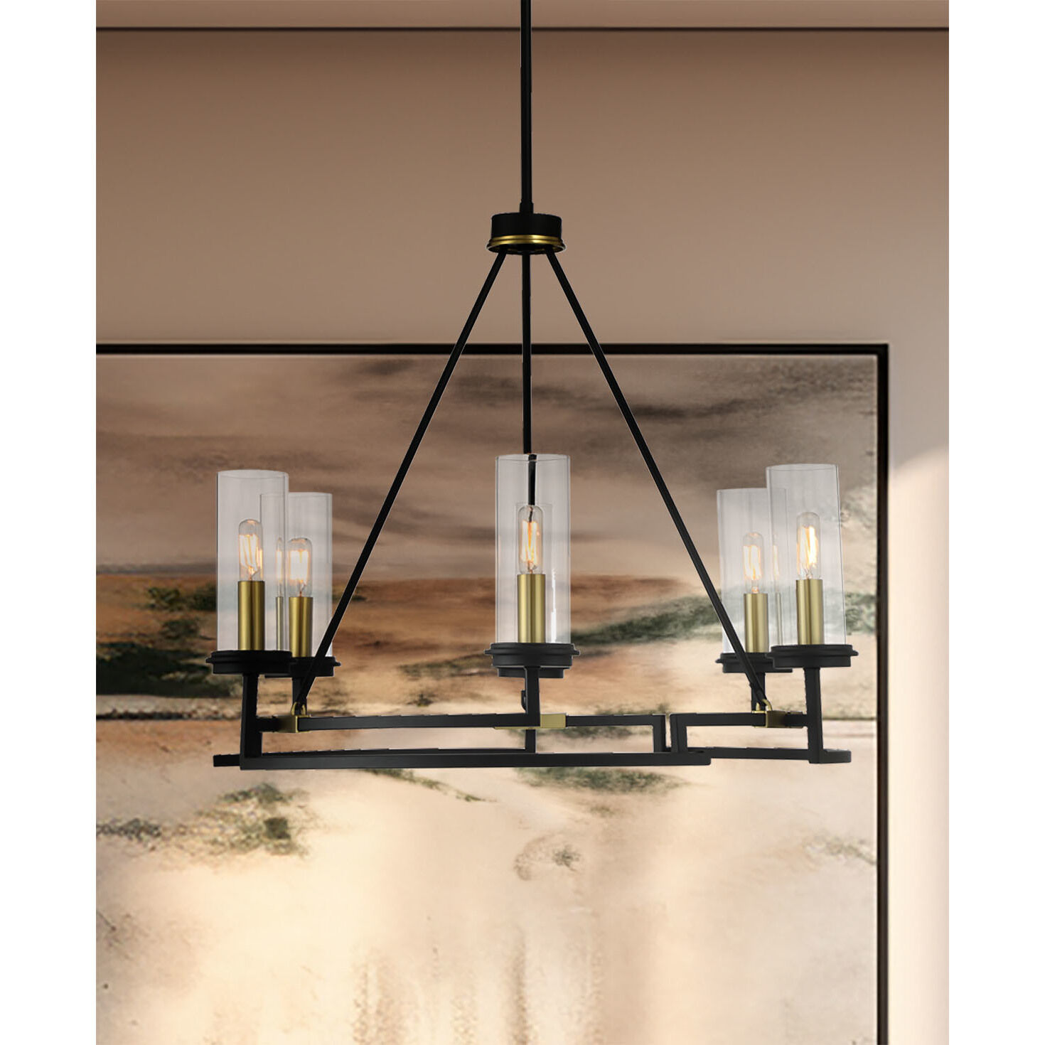 Hillstone 6 Light 30.25 inch Soft Brass And Sand Coal Chandelier Ceiling Light